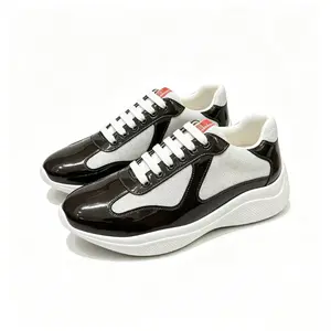 Trend Black White Contrast Lace Up Platform Sneakers Breathable Mesh Gloss Upper Non Slip Rubber Sole Comfort Athletic Walking Gym Outdoor Casual Street Footwear