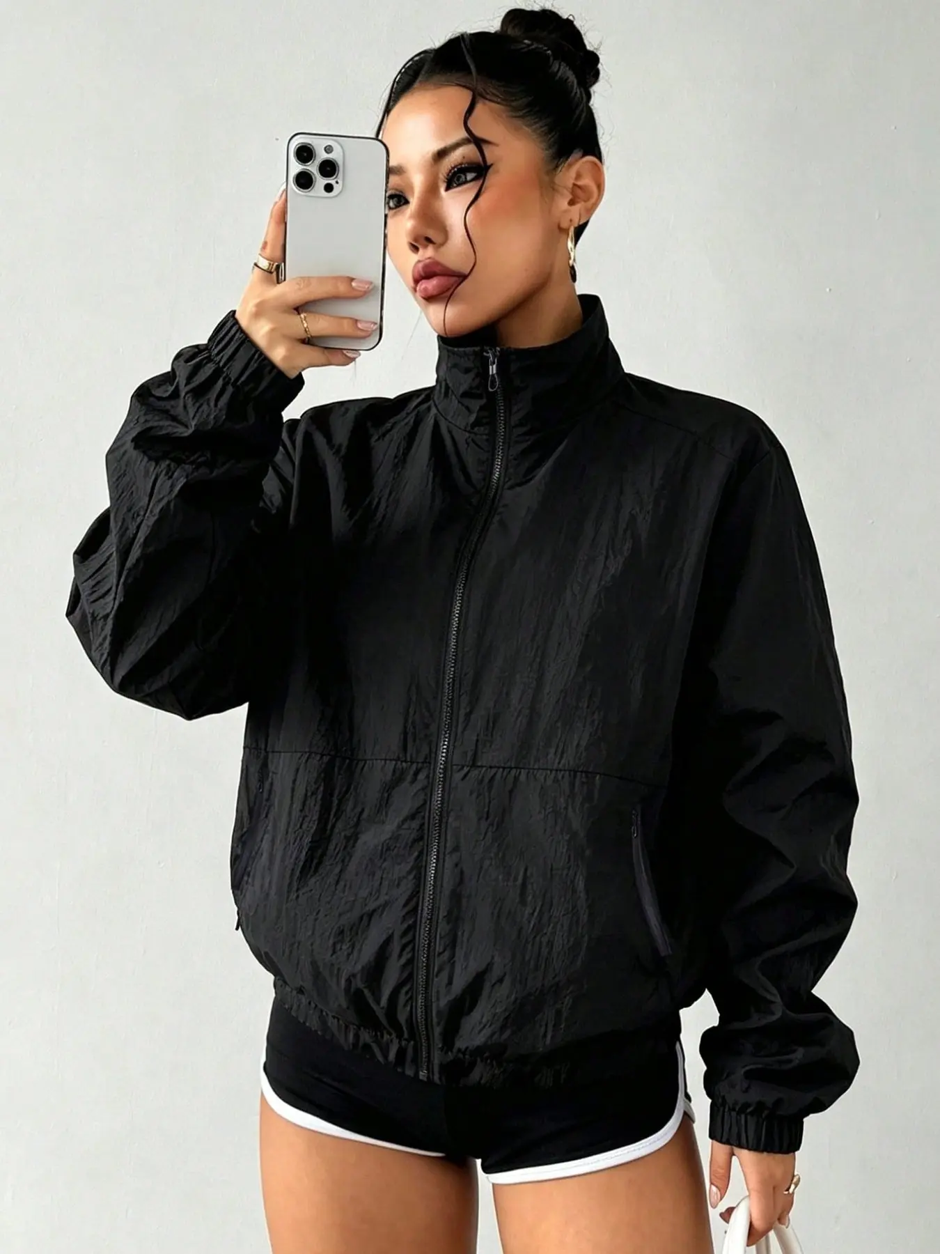 Lightweight Breathable Women's Summer Sun Protection Jacket, Front Zipper Stand Collar Short Windbreaker, Casual Everyday Travel Outerwear