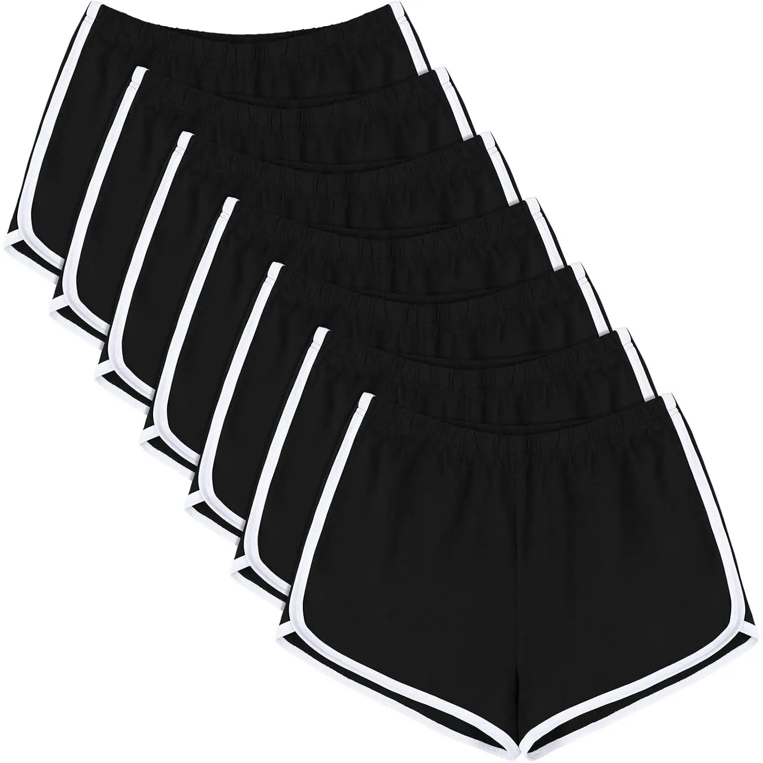 Women's 7-Pack Cotton Dolphin Booty Shorts, Active Female Athletic Bottoms for Yoga, Lounge, Running, Athletic Gym, All Seasons, Universal, Athletic Fit