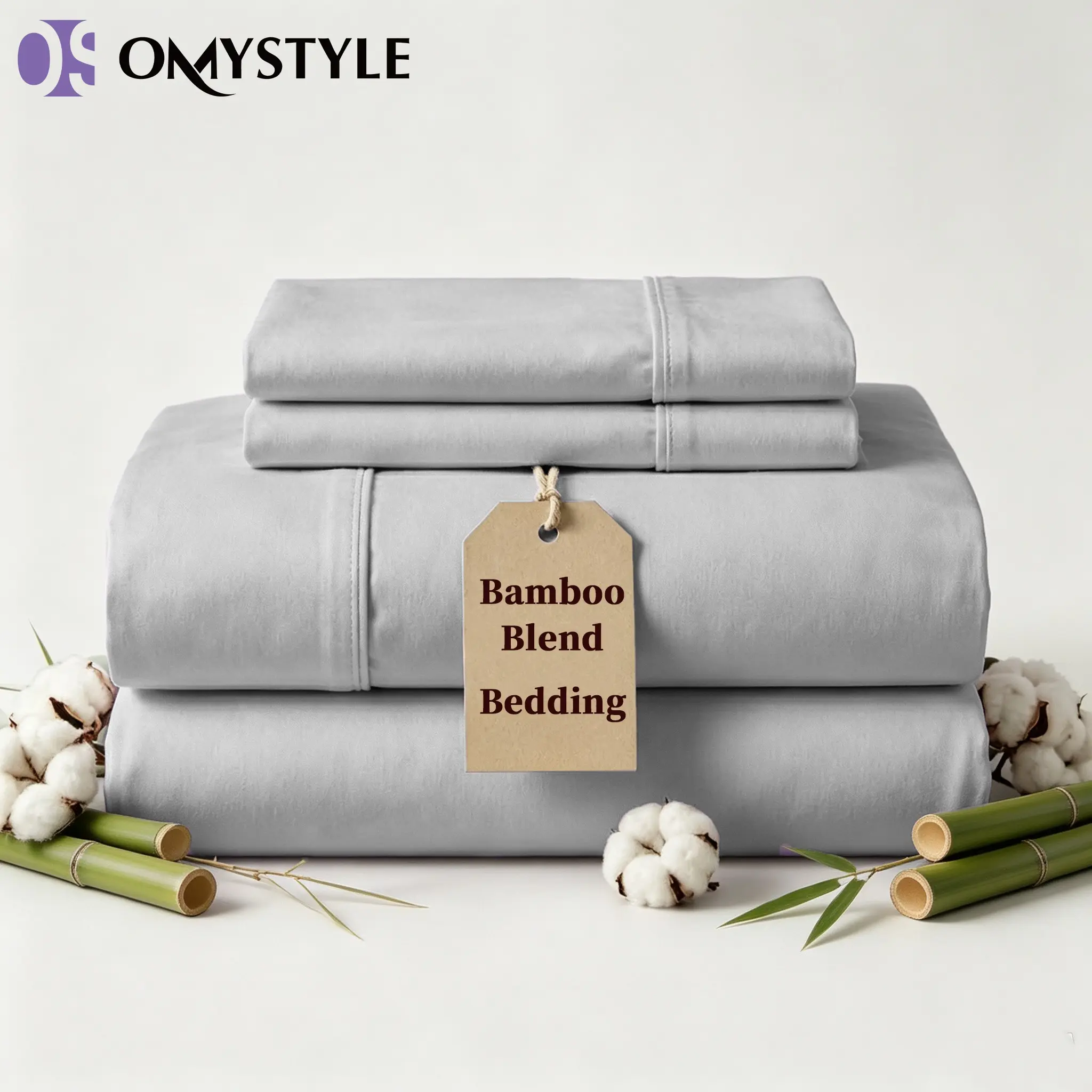 OS OMYSTYLE Minimalist 4-Piece Bamboo-Viscose Cotton Blend Sheet Set, Home Bedding with Smooth Texture