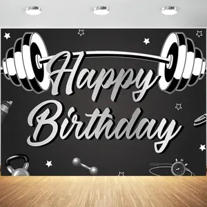 Gym Fitness Happy Birthday Weightlifting 2D Flat Banner