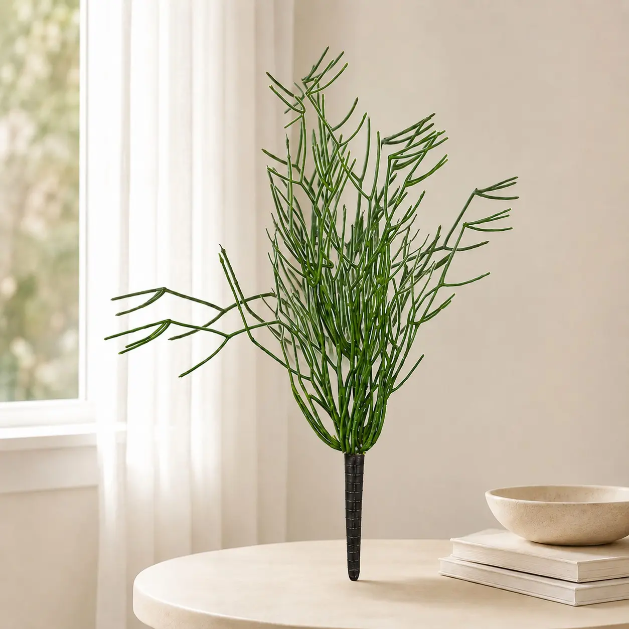1PC 50cm Artificial Pencil Cactus Stem, Leafless Faux Twig Branch With Forked Tips, Realistic Textured Plastic Decorative Stick For Vase Filler, Floral Arrangement, DIY Craft, Tabletop, Shelf, Living Room, Bedroom, Wedding & Seasonal Home Decor