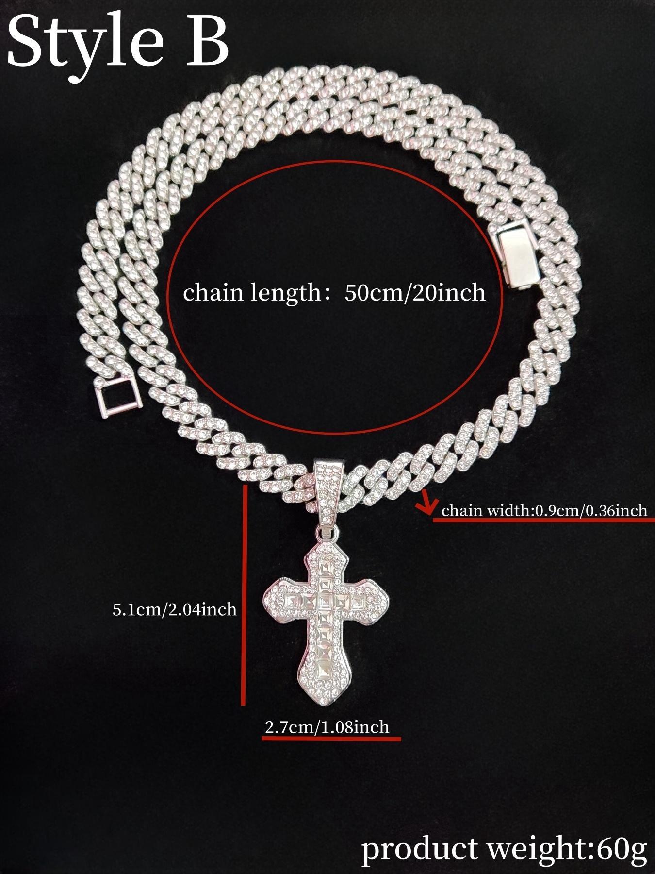 Rhinestone Cross Pendant Necklace for Men & Women, Couple Things, Necklace, Jewelry for Party, Accessories As Gift for Boyfriend & Girlfriend, Cuban Cross Necklace