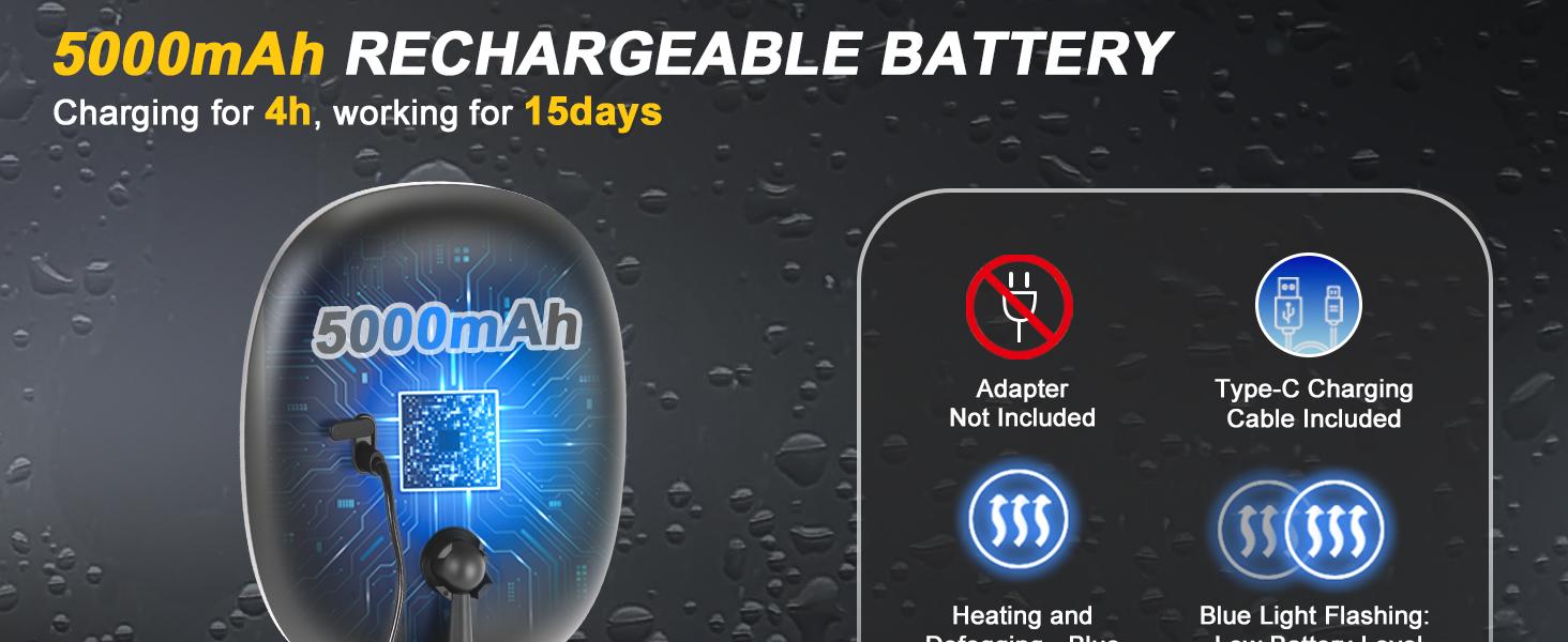 Shaving Mirror for Shower Fogless, Heated Anti-Fog Mirror with 3-Color Dimmable LED Lights, 360° & 2 Weeks Runtime 5000mAh, Shower Mirror for Shaving Men, 2 Razors Holders