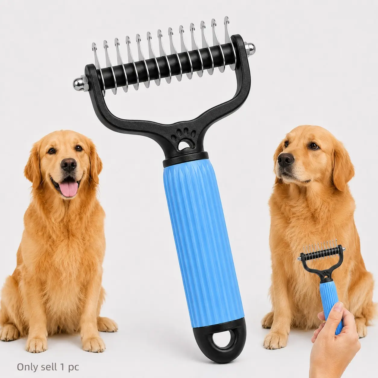 Pet Dematting Comb for Dogs & Cats, Dual-Sided 9 & 17 Tooth Undercoat Rake, Detangling Grooming Brush for Mats, Tangles, Loose Fur and Shedding Hair, Grooming Tool