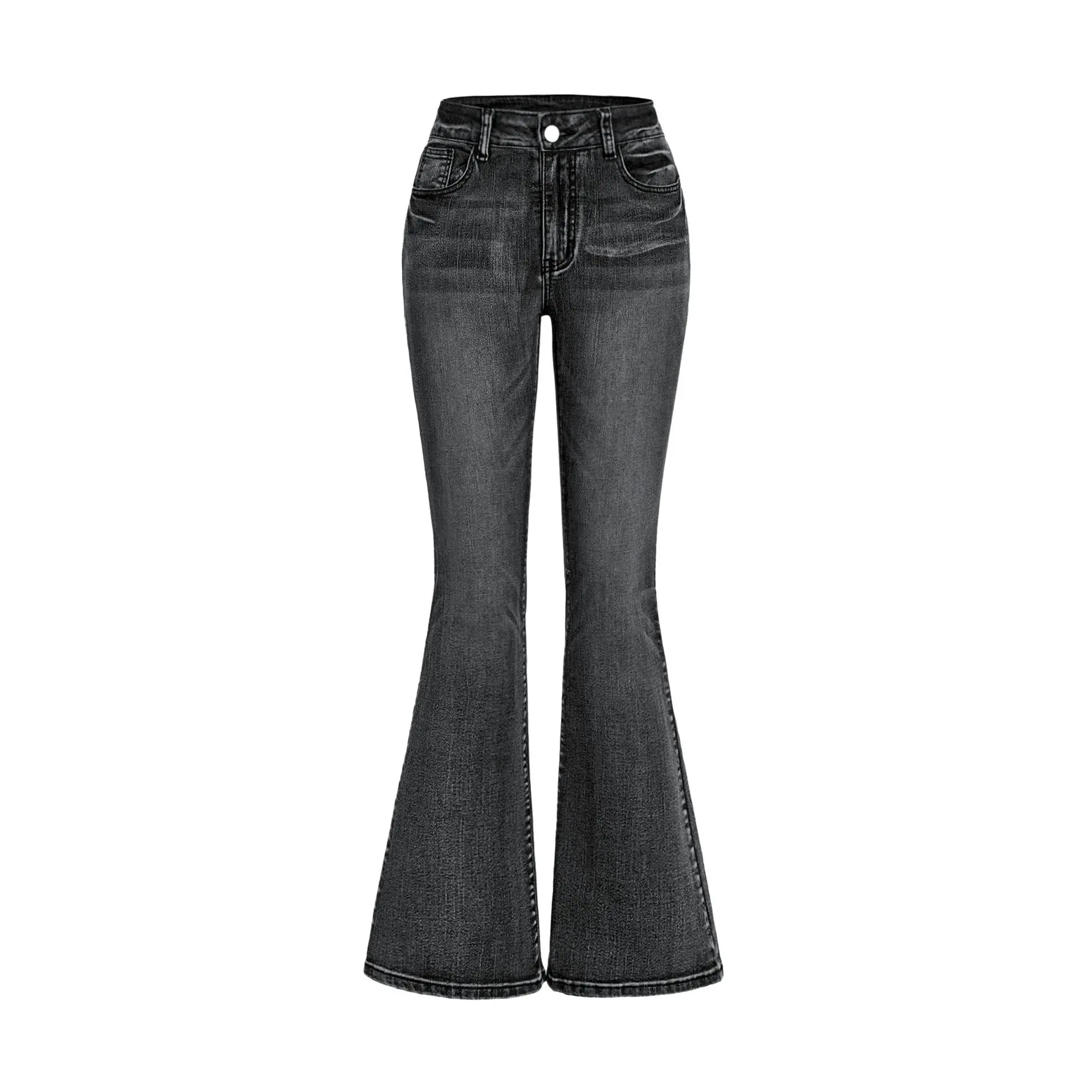 Floral & Alphabet Embroidery Women's Flare Casual Jeans, School