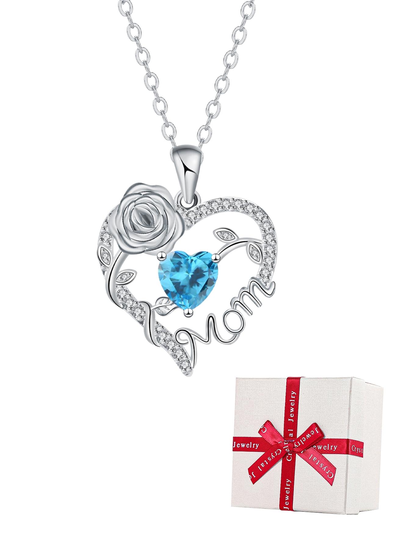Rose Jewelry Gift Box With Heart Rose Mom Pendant Necklace, High End Necklace for Mama Grandma, Perfect for Mother's Day Gift Christmas Gift