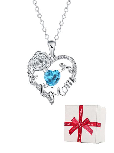 Rose Jewelry Gift Box With Heart Rose Mom Pendant Necklace, High End Necklace for Mama Grandma, Perfect for Mother's Day Gift Christmas Gift