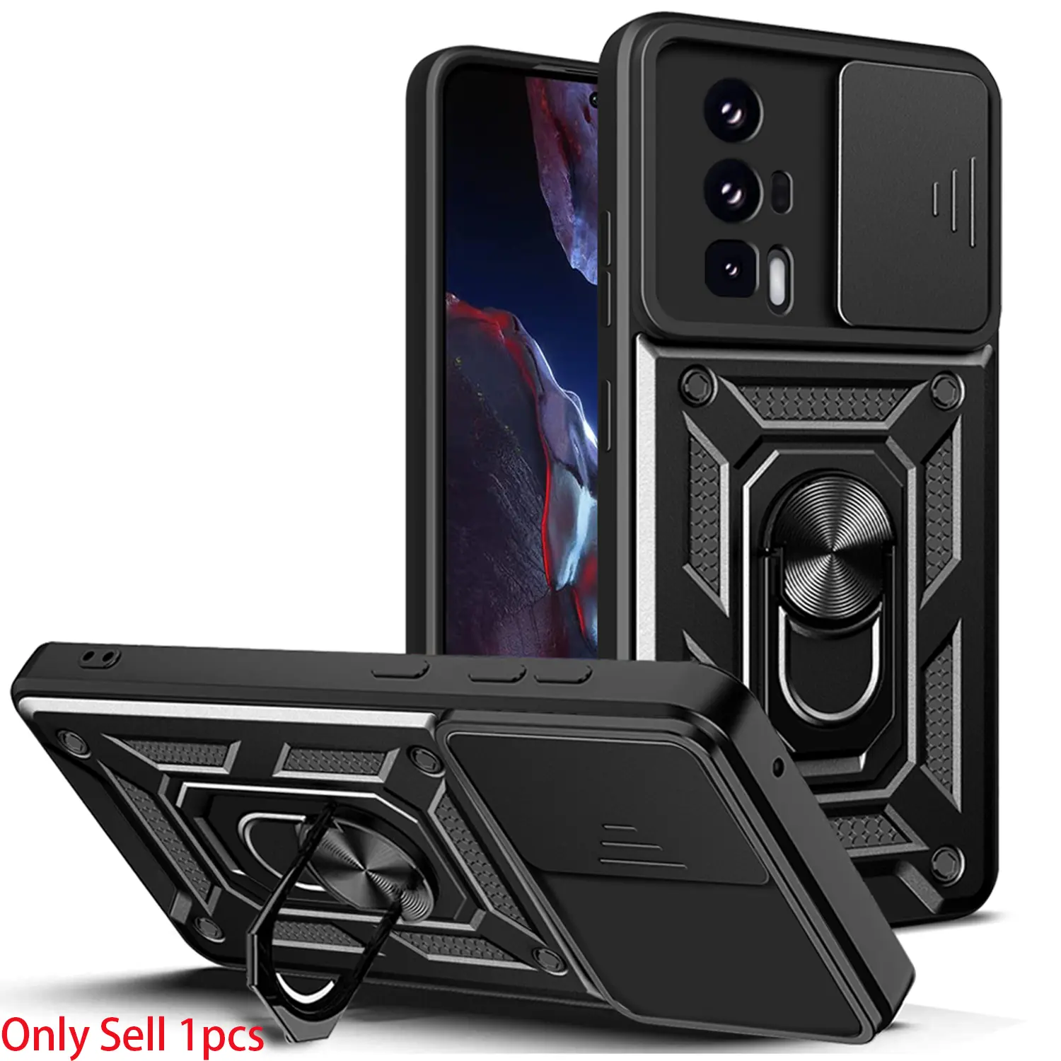 Case for Xiaomi Redmi K60/Poco F5 Pro 5G/Redmi K60 Pro Smartphone Upgrade Thick Dual-Layer Protection, Shockproof Rotatable Ring Stand, Dirt-Resistant Lens Cover for Xiaomi Redmi K60/Poco F5 Pro 5G/Redmi K60 Pro Case