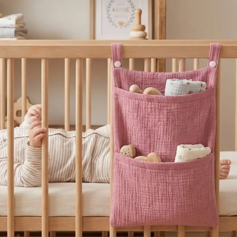 New Multi-Functional Pure Cotton Hanging Storage Caddy, Versatile Bedside & Hand Trolley Hanging Organizer Bag