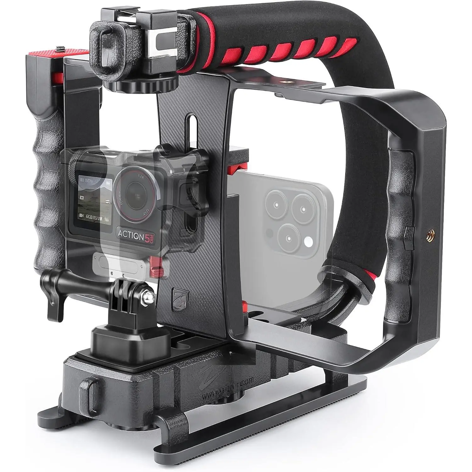 Camera Smartphone Handheld Stabilizer, Triple Cold-Shoe Handle Grip Compatible with  Camera Action Camera DSLR Smartphone
