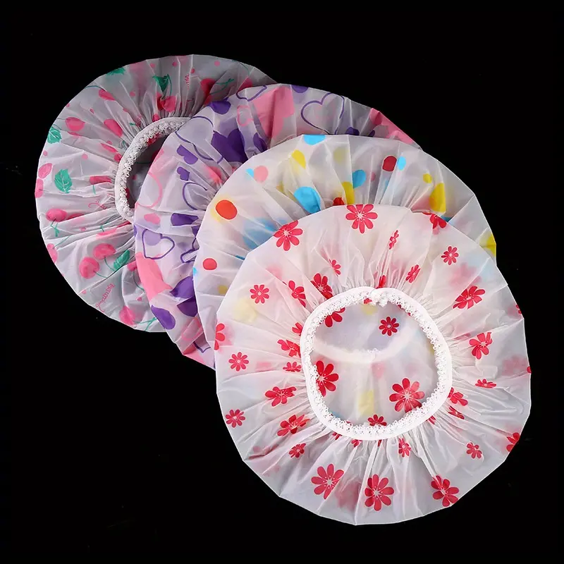 4pcs Shower Cap Waterproof Shower Cap Shower Cap, Reusable Shower Cap, Thickened Waterproof Shower Cap, Shower Cap Supplied By Spa Hair Salon, Kitchen Smoke Proof, Bathroom Accessories, Plastic Shower Caps