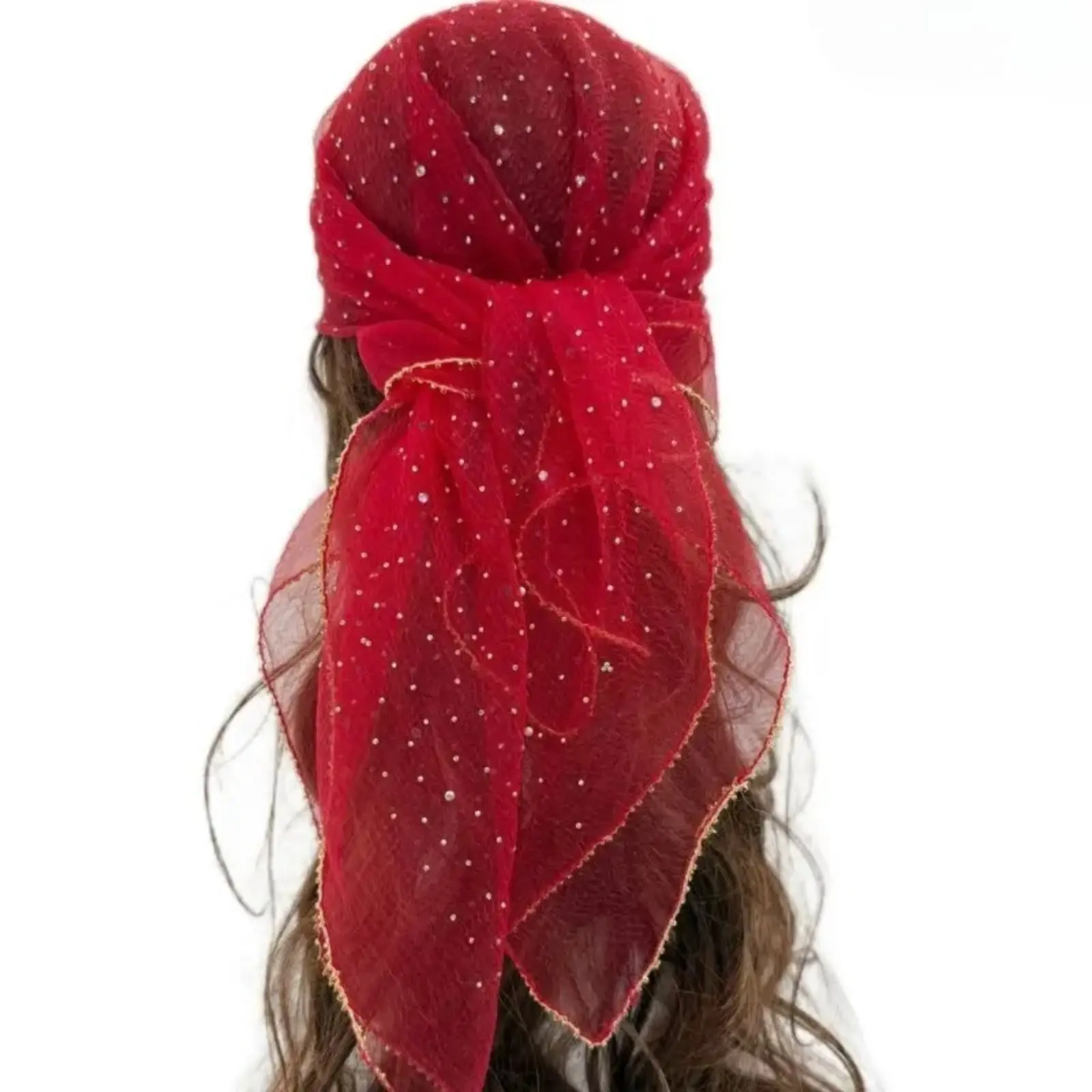 Bubble Gauze Square Chiffon Scarf, crafted with lightweight breathable fabric, hot-fix sequins and delicate beaded trim. Elegant accessory for daily looks, church headwear and formal party outfits for women.