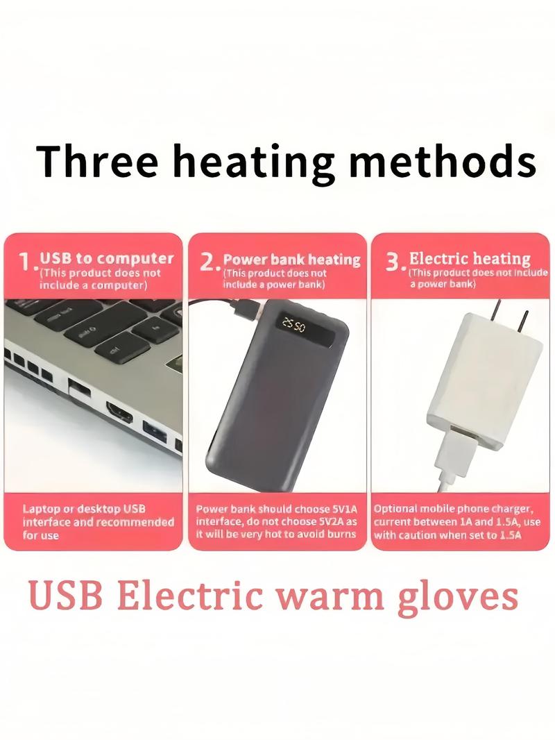 USB Powered Touchscreen Heated Gloves, Unisex Dual-Sided Heating, Thick Warmth, Elastic Cuff, Non-Slip Grip, Durable Wear, Winter Outdoor Use