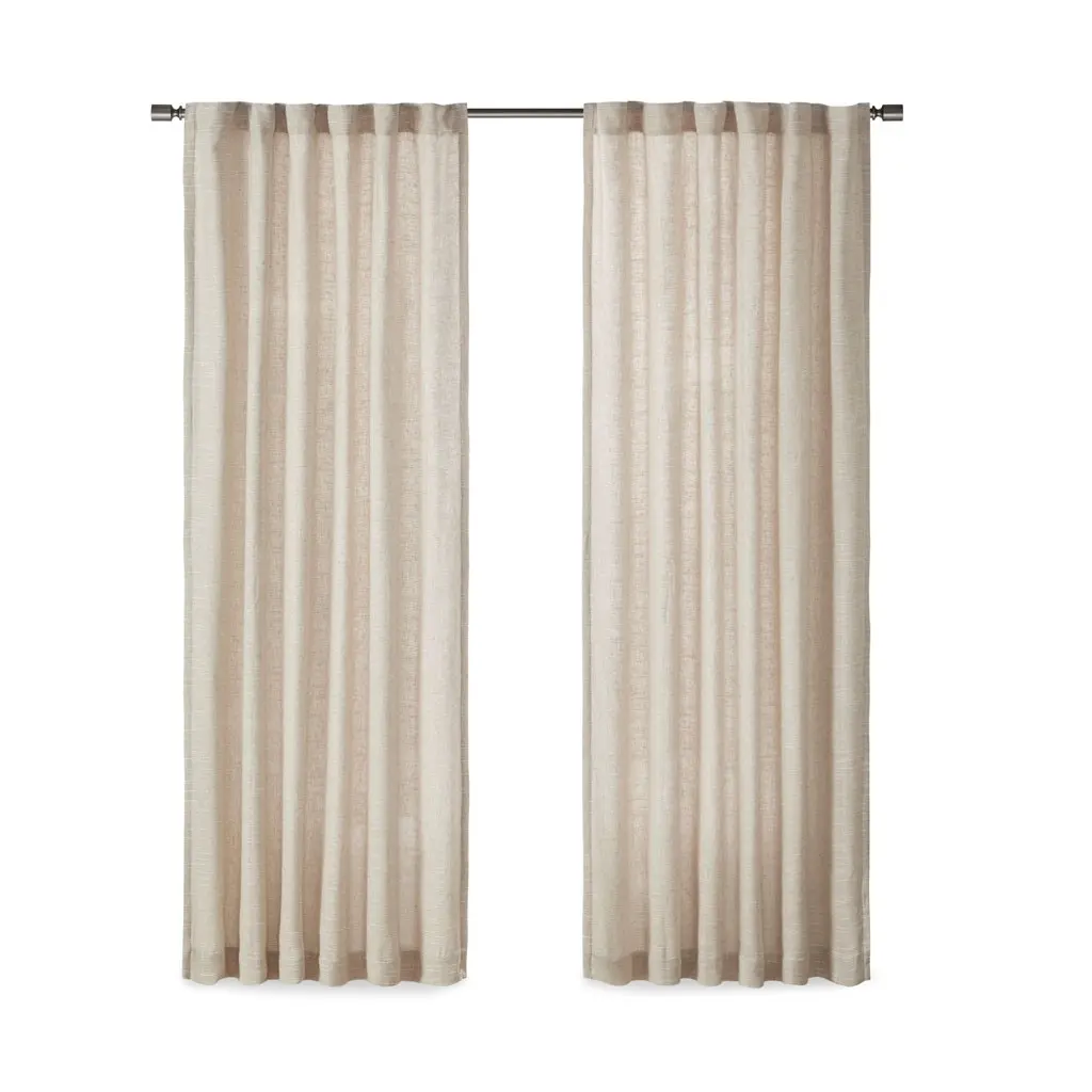 Nokaa Faux Linen Rod Pocket and Back Tab Fleece Lined Curtain Panel - Thermal Insulated Light Filtering Window Drape for Living Room Bedroom, Single Panel 50x95 Inch, Natural, Oeko-Tex Certified, Machine Washable