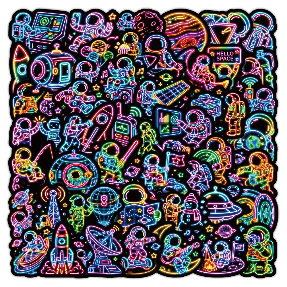 50 Pieces of Neon Astronaut Series Stickers, Decals, Office Supplies Suitable for Pasting on Scrapbooks, Journals, Laptops, Water Bottles, Cars and More, Creative Birthday Gifts