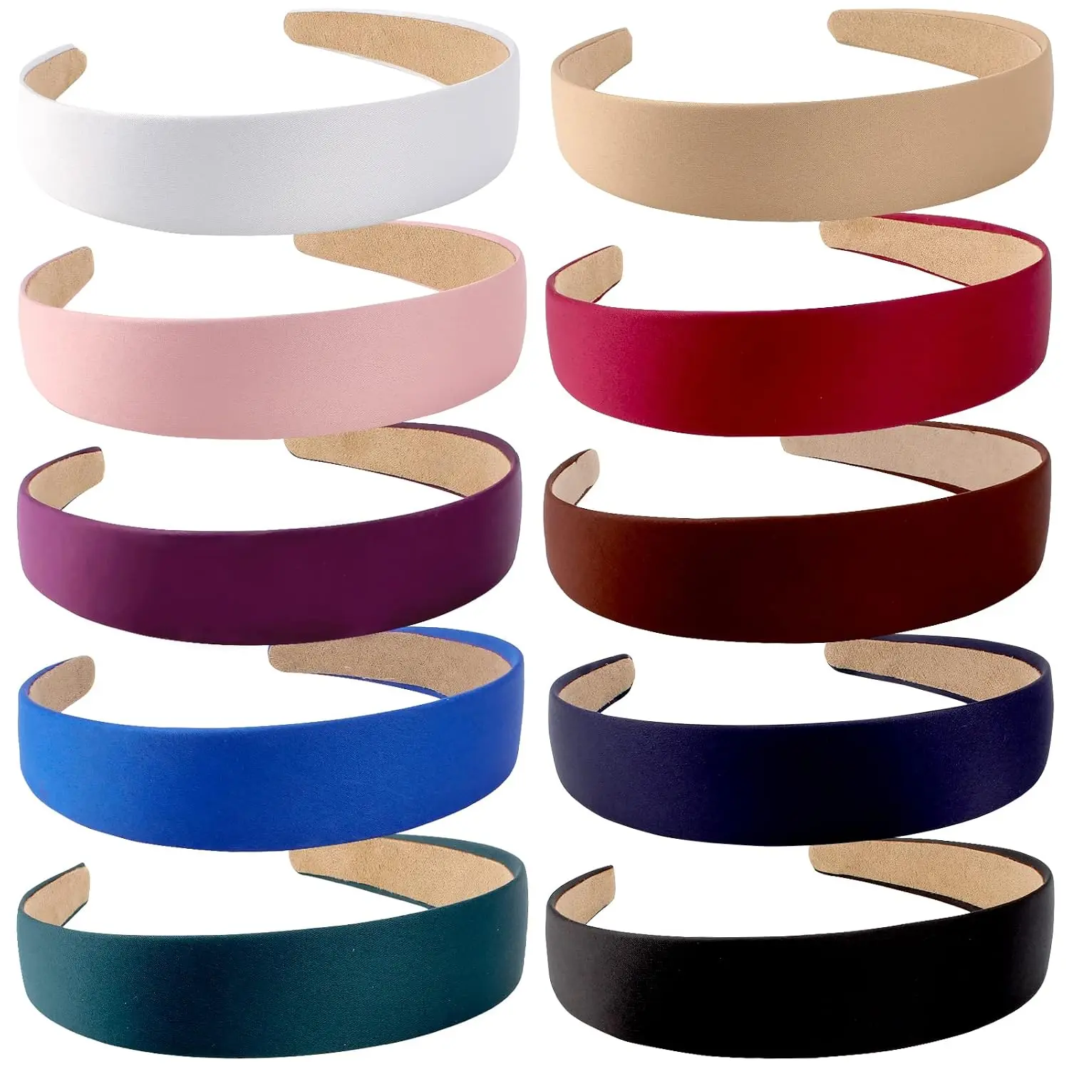 Headbands for Women Girls, 10 count 1 Inch Wide Satin Headbands No Slip Fashion Thin Solid Hair Bands for Daily Wear, Party, , Diy Costume Hair Accessories, Diademas Para Mujer De Moda