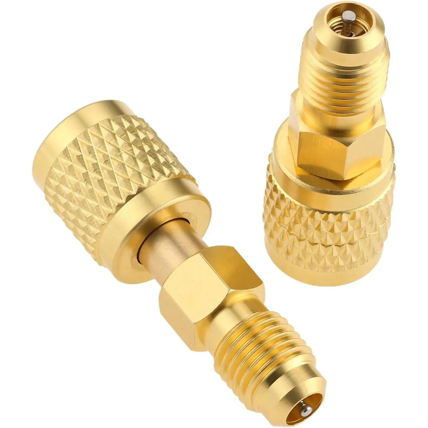 2 count R32 R454B Refrigerant Brass Adapter, 1/4" Female to 1/4" Male Reverse Thread, Low-Loss HVAC Quick Connect Fittings for R-454B/R-32 Tanks & Mini Split Systems