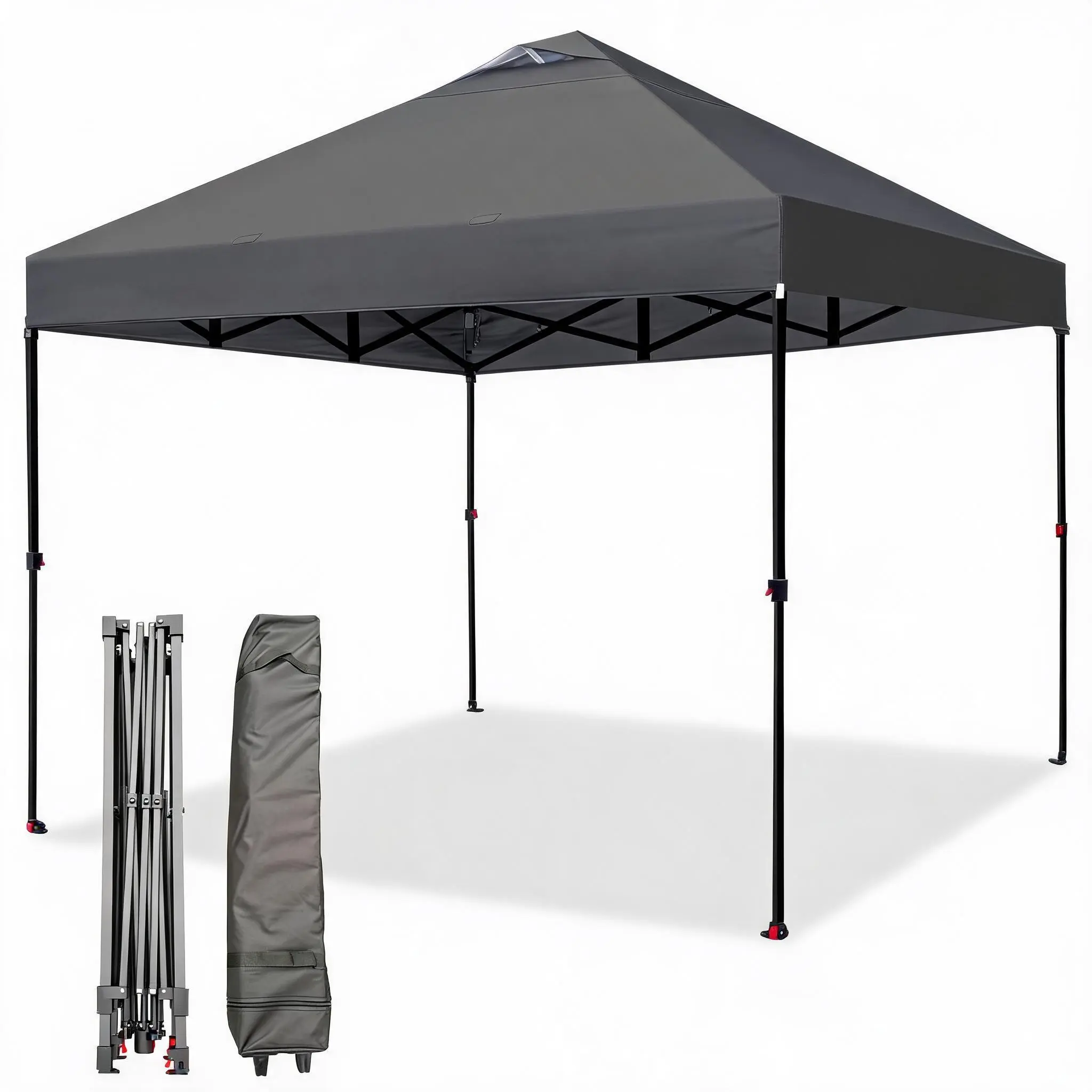 Heavy Duty Pop Up Canopy Tent - Waterproof Outdoor Sun Shelter with One-Push Setup, 3 Adjustable Heights, Wheeled Bag - Portable Awning for Beach, Camping, Parties - 10x10ft, Legless Cloth