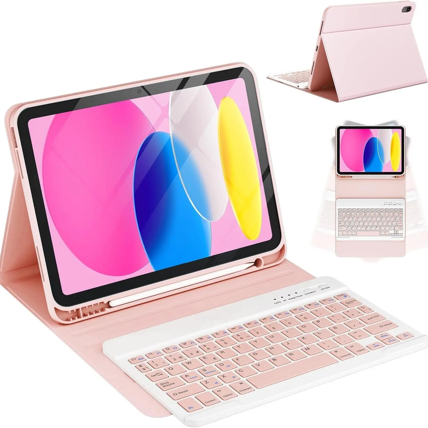 1 Set Wireless Keyboard + Case For iPad 10th Generation 2022 & A16 11th Generation 2025(10.9/11 inch) - Pink Color-Spanish Layout Tablet Accessories