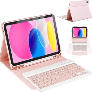 1 Set Wireless Keyboard + Case For iPad 10th Generation 2022 & A16 11th Generation 2025(10.9/11 inch) - Pink Color-Spanish Layout Tablet Accessories