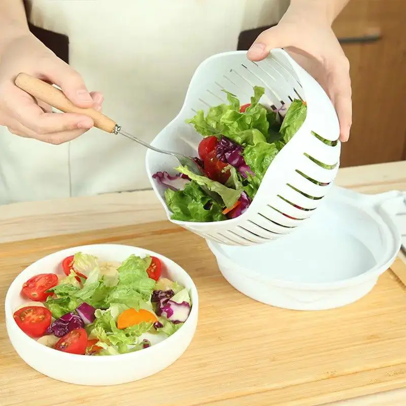 1 Piece Minimalist Plastic Salad Cutting Bowl, Tomato, Lettuce, Fruit & Vegetable Drain Bowl, Kitchen Gadgets
