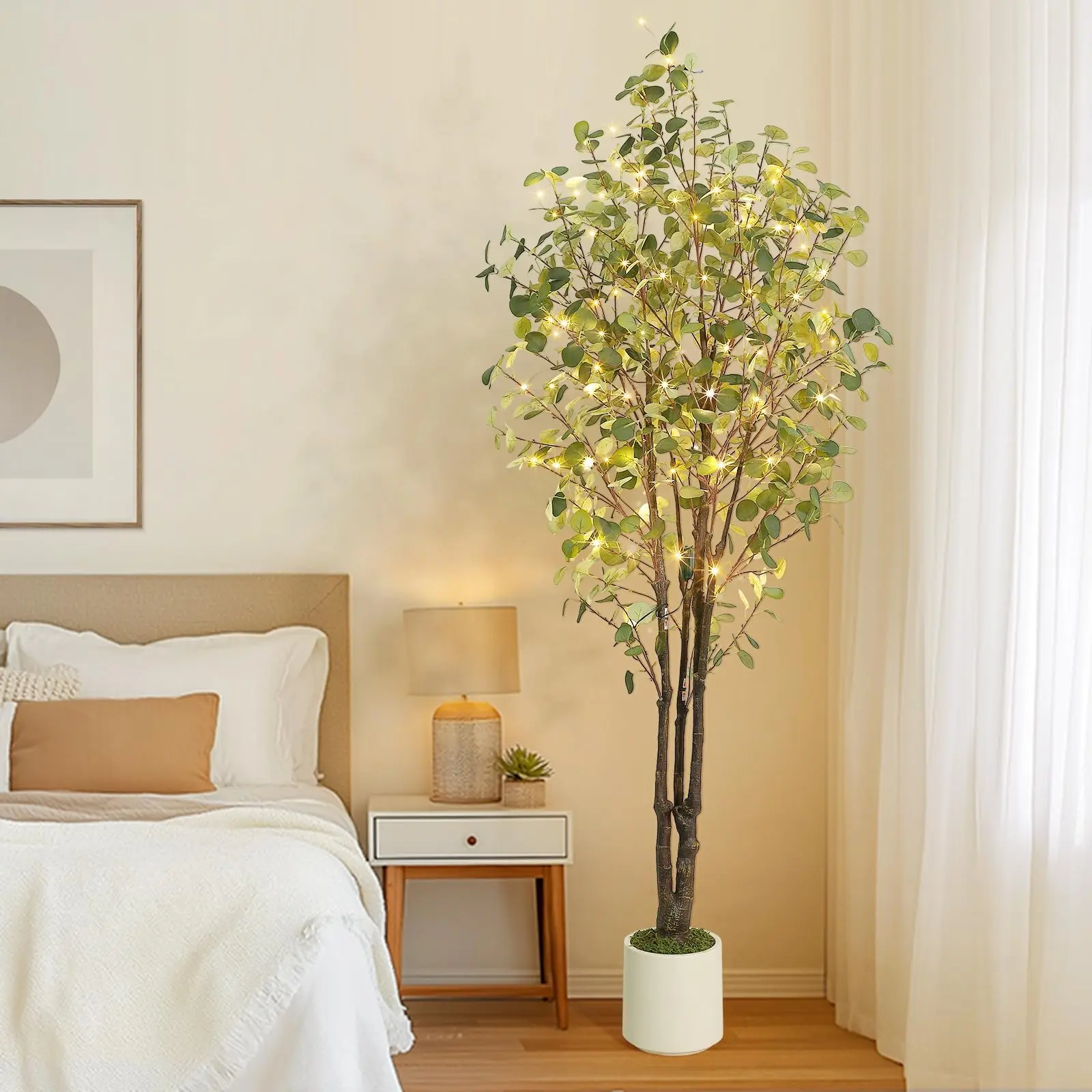 Garvee 150 cm Artificial Plants with Eucalyptus Palms, Large Decorative Artificial Plants for Office Decor, Includes Decorative Light Rope