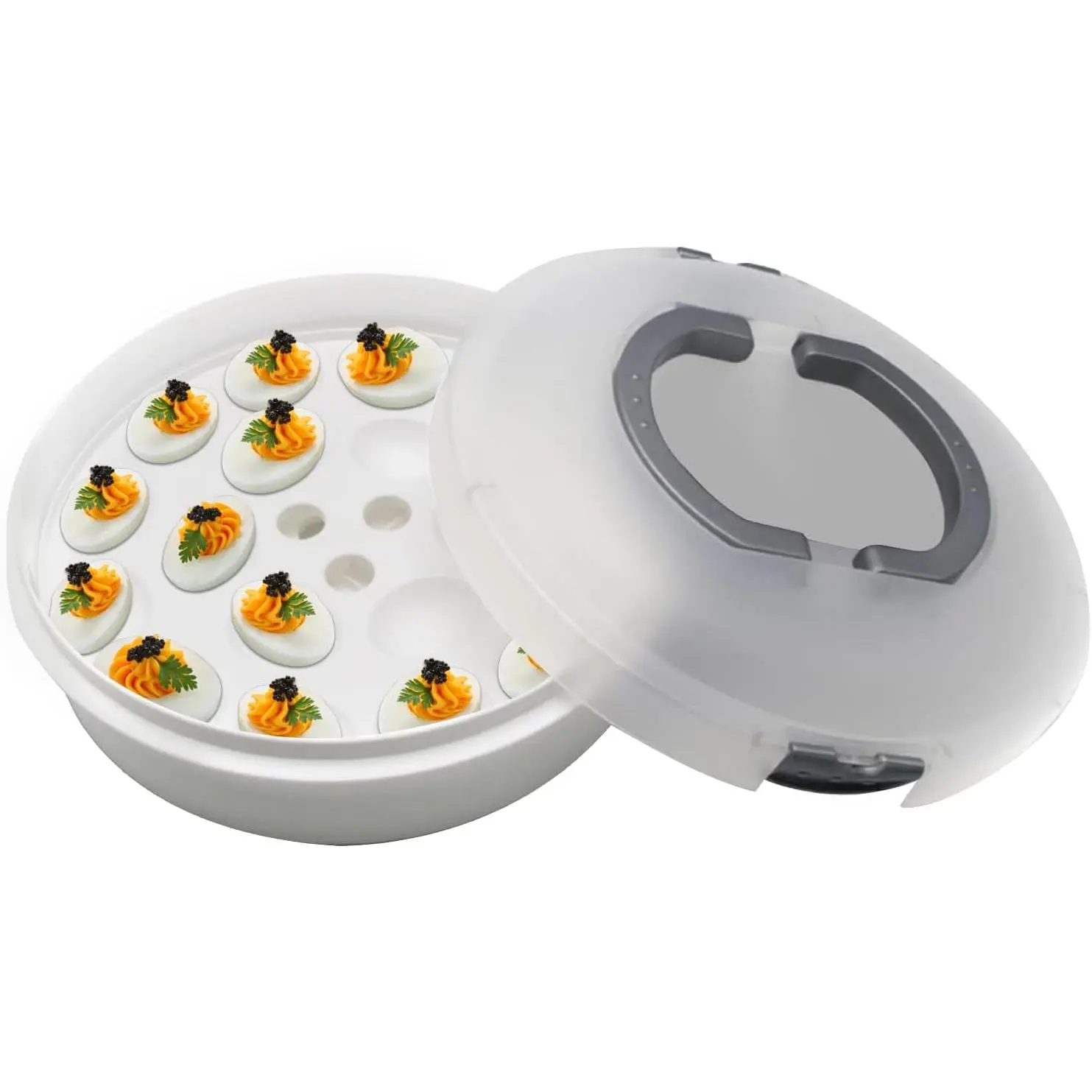 Portable Pie Cupcake Carrier with Lid and Tray 3-In-1 Round Cupcake Container Egg Holder Deviled Egg Tray Muffin Tart Cookie  Keeper 10 Inch