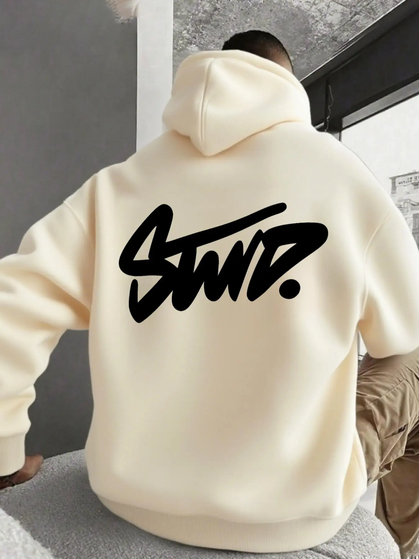 Men's Inspirational Hoodie, Stwd Artistic Graphic Letter Print, European Streetwear Hip-Hop Style, Loose-Fit Pullover, Winter Casual Long Sleeve