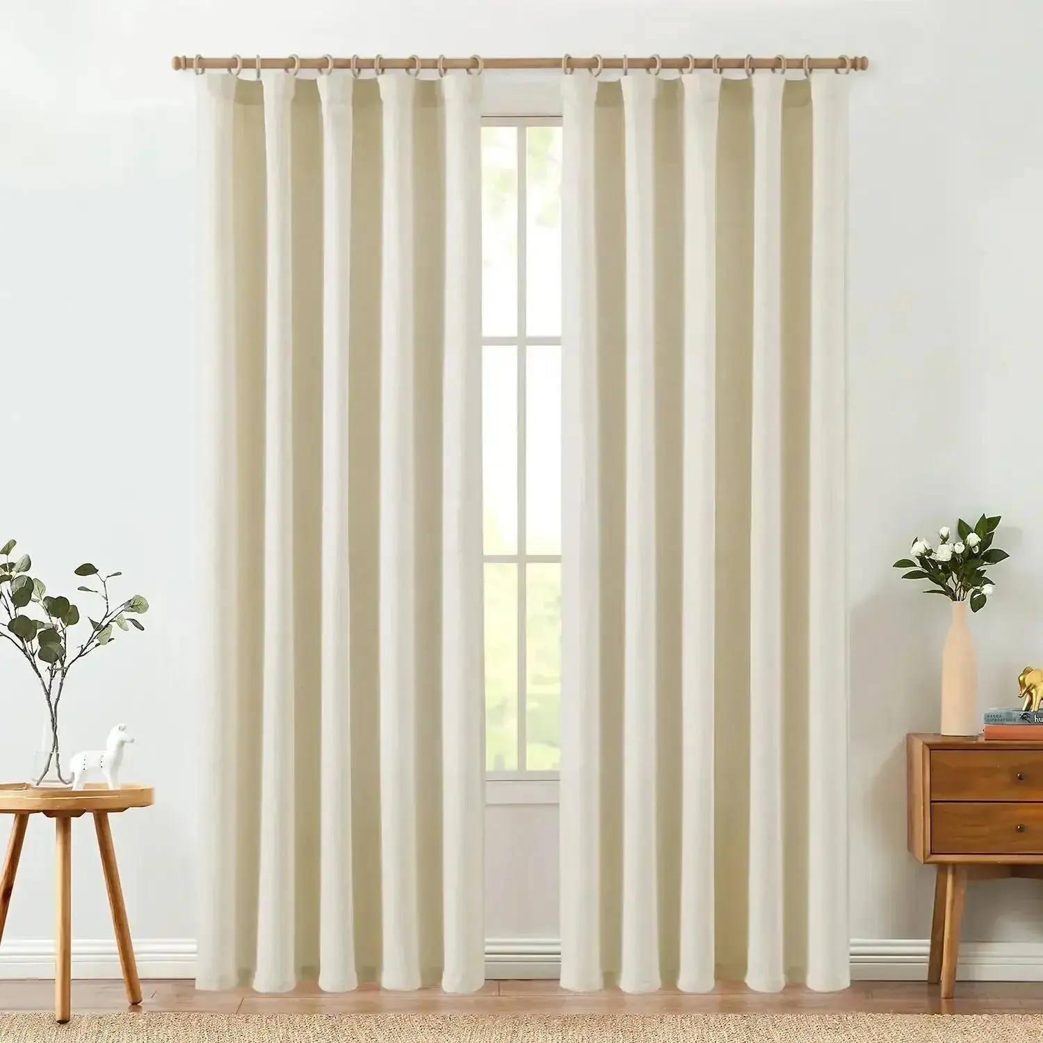 Solid Faux Linen 3-in-1 Curtains