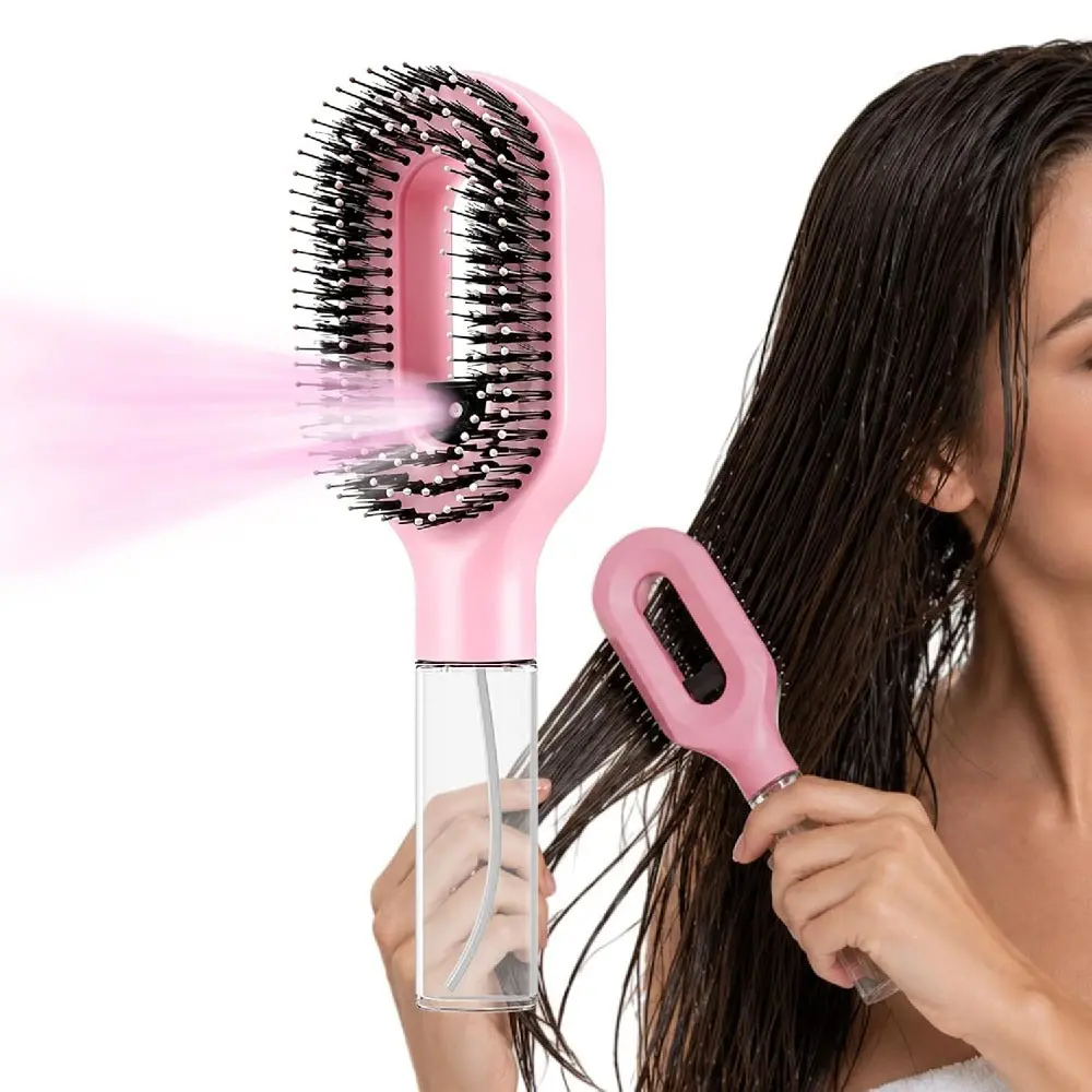 2-In-1 Spray Bottle Hair Comb, Manual Water Mist Pad Massage Brush, Anti-Static, for Curly Hair, Wet or Dry Styling, Women's Use