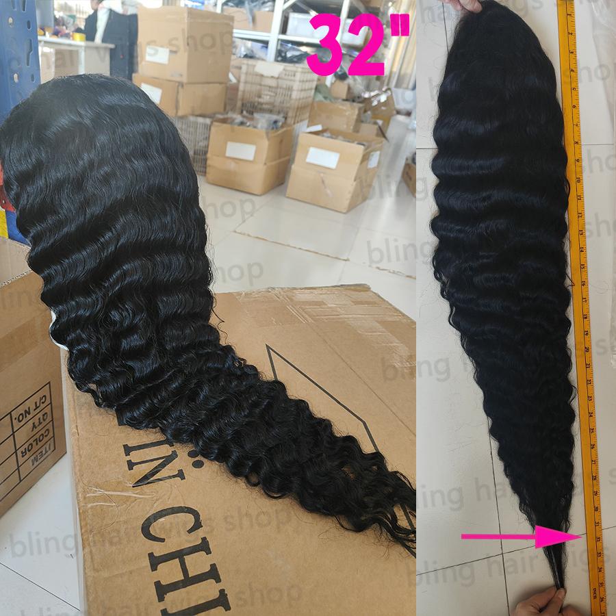 Bling Hair Human Hair Wig Deep Wave 13x4 13x6 Transparent HD Lace Frontal Wig for Women Pre Plucked Brazilian 4x4 Lace Closure Wig Curly 30 Inches 180% Natural Hairline TikTokShopHolidayHaul