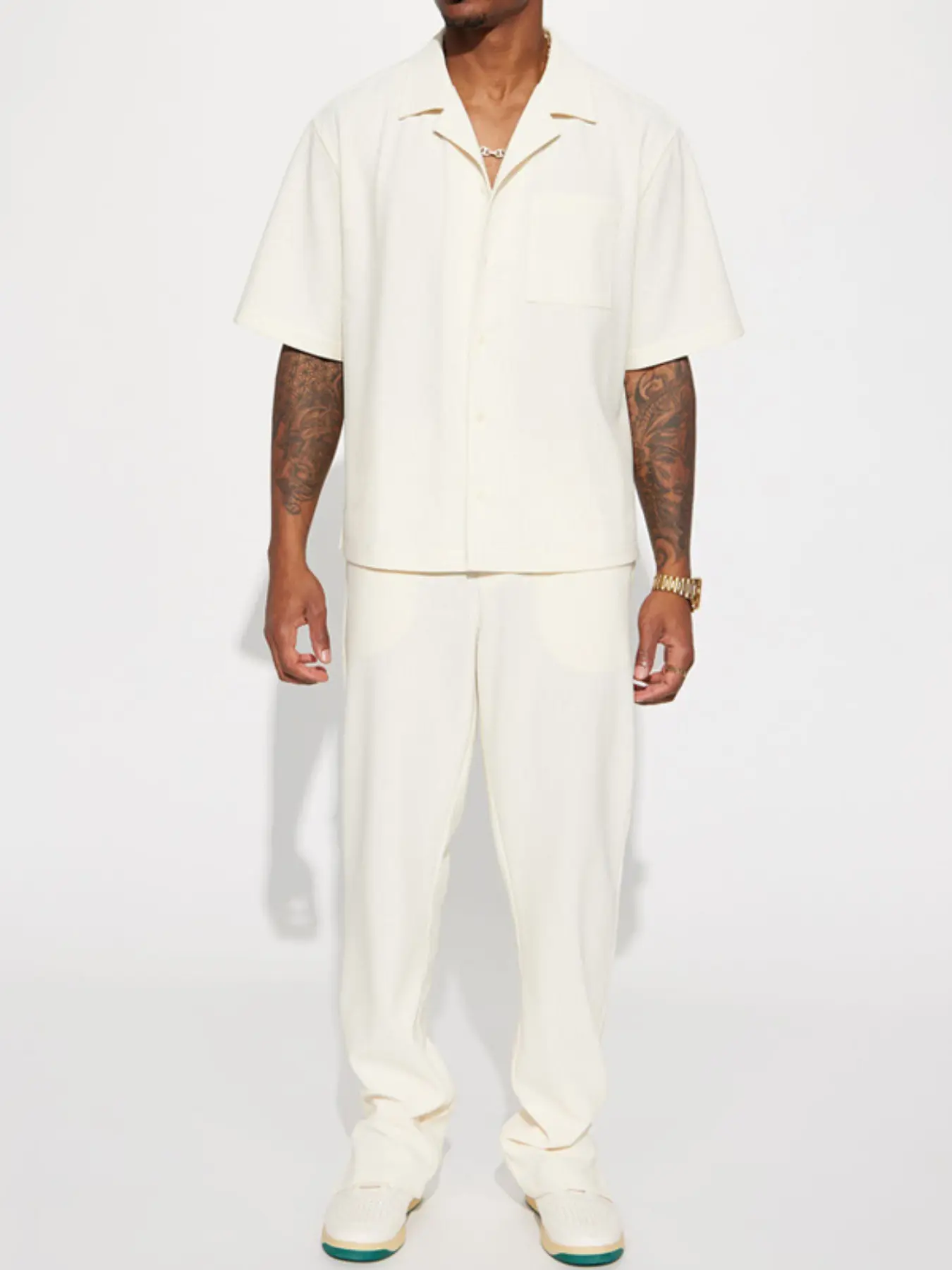 New Arrival Bestselling Casual Men's Set, Loose Fit Collared Short Sleeve Shirt and Long Pants, Trendy Men's Fashion