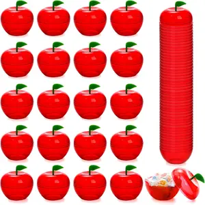 Cididu 50 Pcs Plastic Apple Container, Small Candy Container for Teacher Appreciation, Red Apple Shaped Candy Toy Filling Jars with lid, Treat Gift Boxes for Party Favor Back to School Christmas Gift