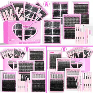 YIDUO 6/8/10 Styles Cluster Eyelashes Kit 40D/50D/60D/80D Volume Lashes Clusters Kit 10-18mm Cluster Eyelash Extensions Kit 1086/1100 Pcs D-Curl With Lash Bond and Seal*2, Lash Remover, Lash Tweezers, Eyelash Brush, Longer Looking Lashes