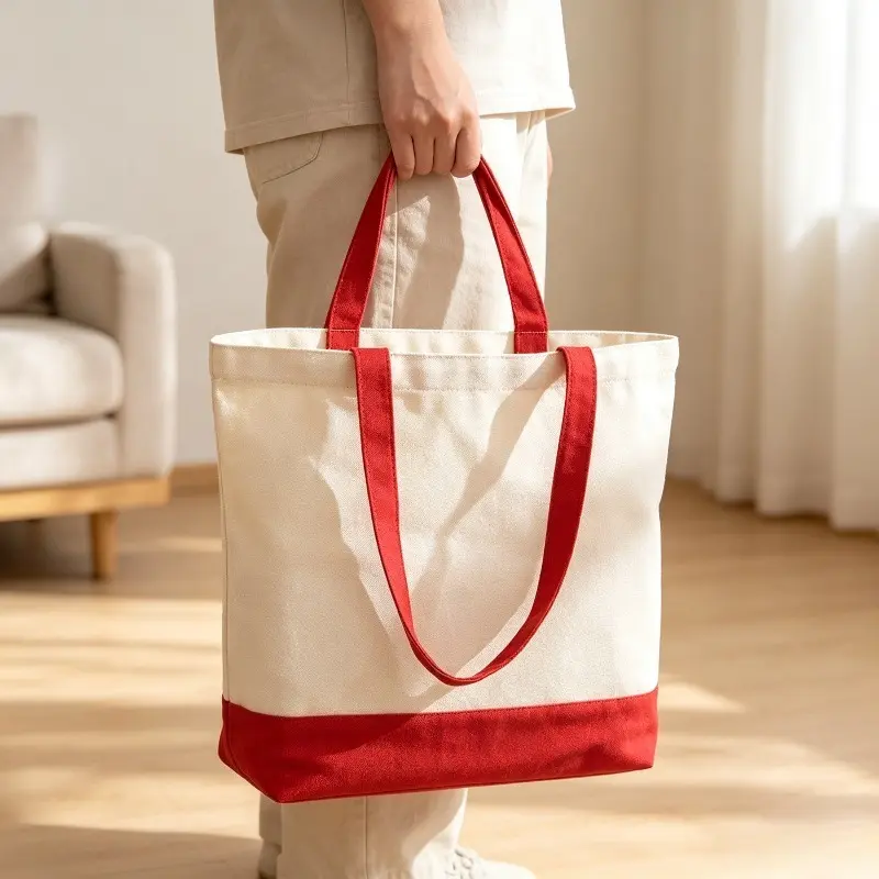 Minimalist Plain Look Handheld Canvas Tote - Thick Wear-Resistant Large Capacity Daily Use Bag, Lightweight Wide-Opening Reusable Purse for Campus & Daily Commute, Daily Use Bags