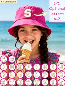 1pc Girls A-Z Letter Bucket Hat, 8-16Y Kids Adjustable Sun Protection Fisherman Hat, Fashion Outdoor Summer Headwear for Teenagers
