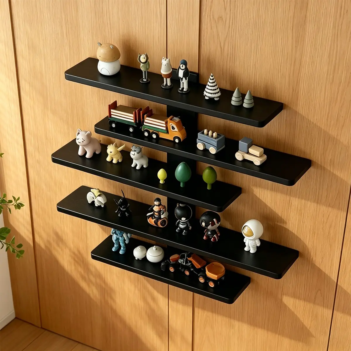 5 Tier Wall Mounted Display Rack - Durable plastic multi-tier shelf for dolls, statues, blocks and collectibles - Space-saving home décor storage organizer, collectibles display