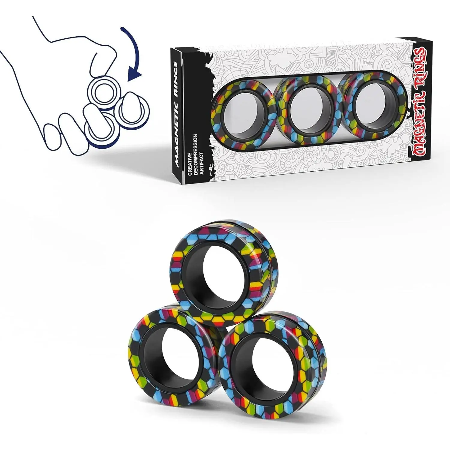 Magnetic Rings Fidget Toy Set, Idea ADHD Fidget Toys, Adult Fidget Magnets Spinner Rings for Anxiety Relief Therapy, Fidget Pack Great Gift for Adults Teens Kids Easter Basket Stuffers (3PCS)