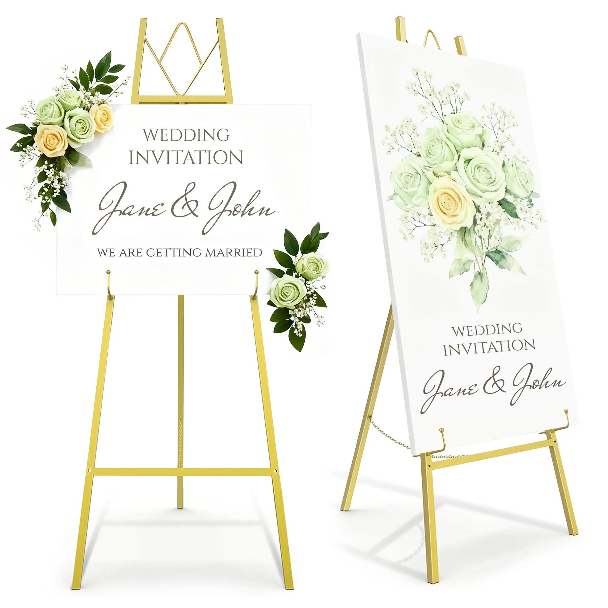 Adjustable Heavy-Duty Metal A-Frame Easel Stand for Welcome Signs - 47 in Floor Display Holder w/ Chain, No Assembly - Posters, Paintings, Mirrors