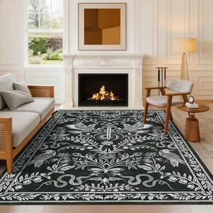 Washable Gothic Snake Print Area Rug for Living Room Bedroom, Vintage Non Slip Stain Resistant Large Dining Room Rugs, Retro Accent Low Pile Floor Carpet for Home Office