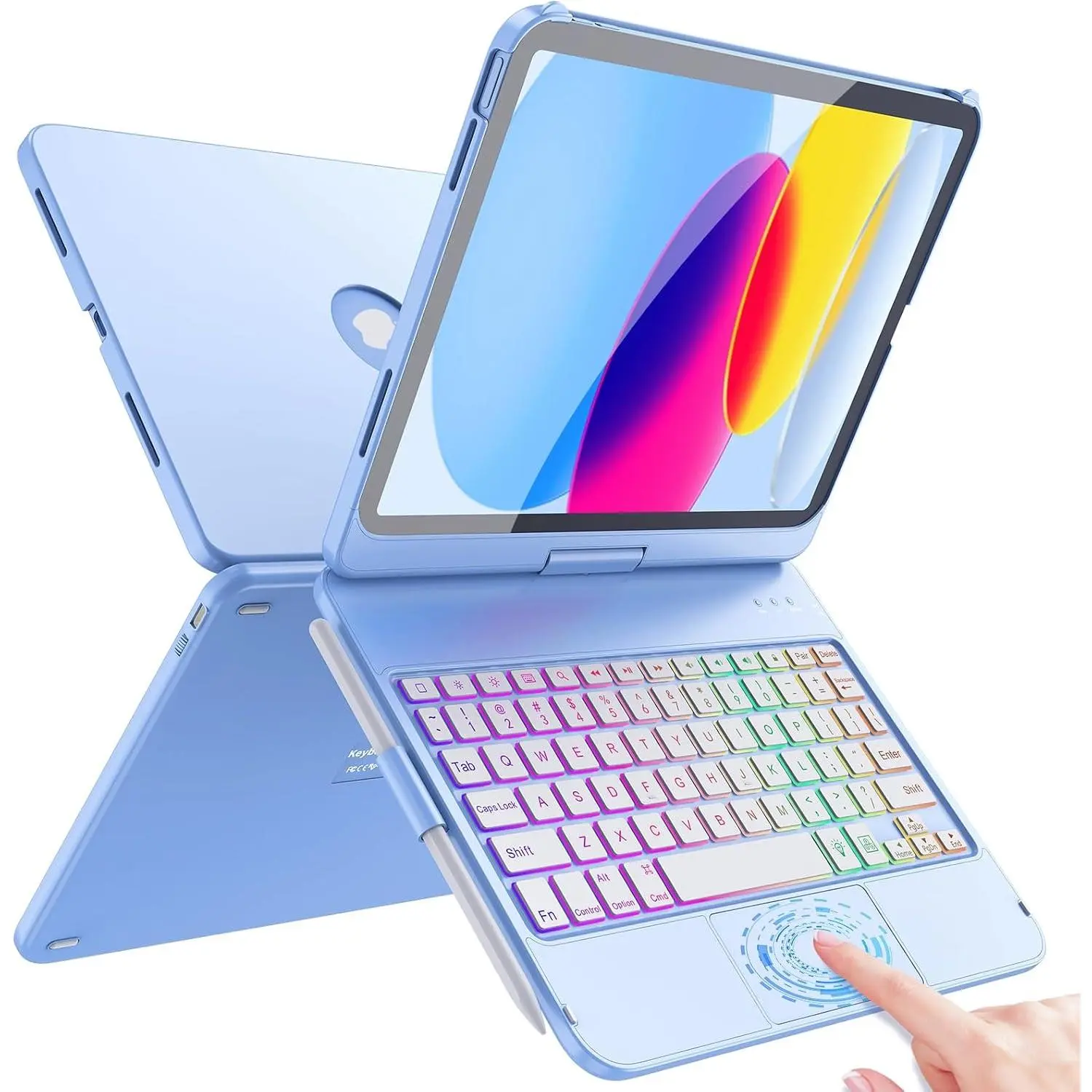 Keyboard Case for iPad (A16) 11th Generation 11 inch 2025&10th Gen 10.9 inch 2022, 360° Rotate for iPad 10th Generation Case with Keyboard, 7-Color Backlit, Multi- Trackpad, Blue