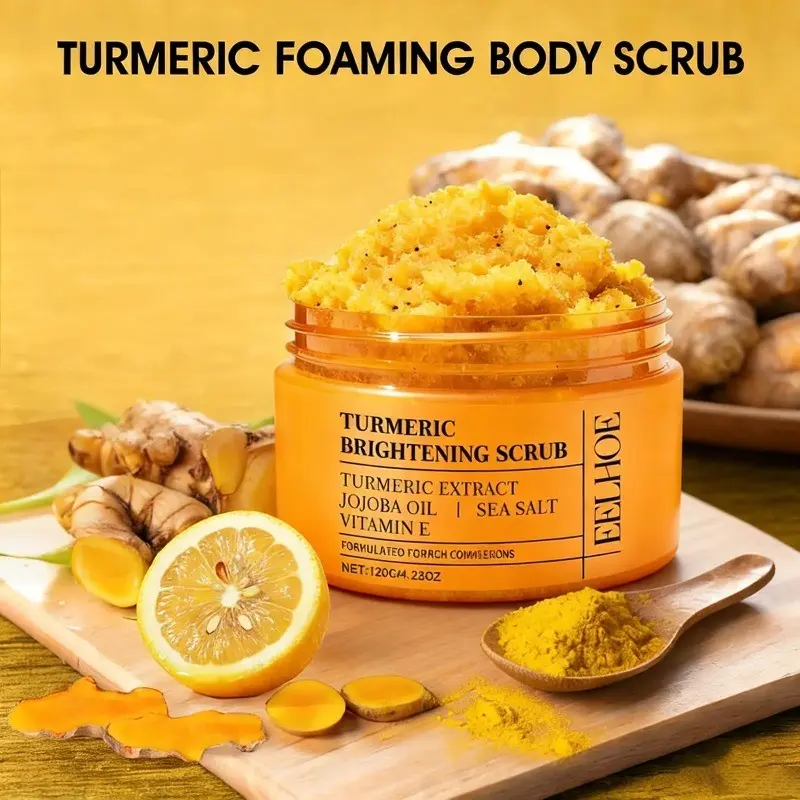 Turmeric Body Scrub - Body Care All-Natural Nourishing Jojoba Exfoliator for Body, Face, Hand & Foot, Gently Moisturizes & Brightens Skin for All Skin Types