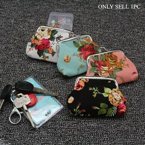 1pc Coin Purse, Women's Stylish Small Canvas Floral Pattern Storage Bag Ofr Keys & Lipstick, Coin Holder