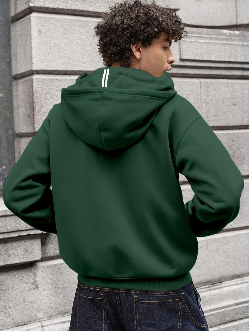 1pc TNZI men's full zipper windproof mask hoodie long-sleeved jacket versatile and fashionable urban style, with zippers and pockets - warm, windproof and durable, suitable for daily or outdoor autumn/winter wear