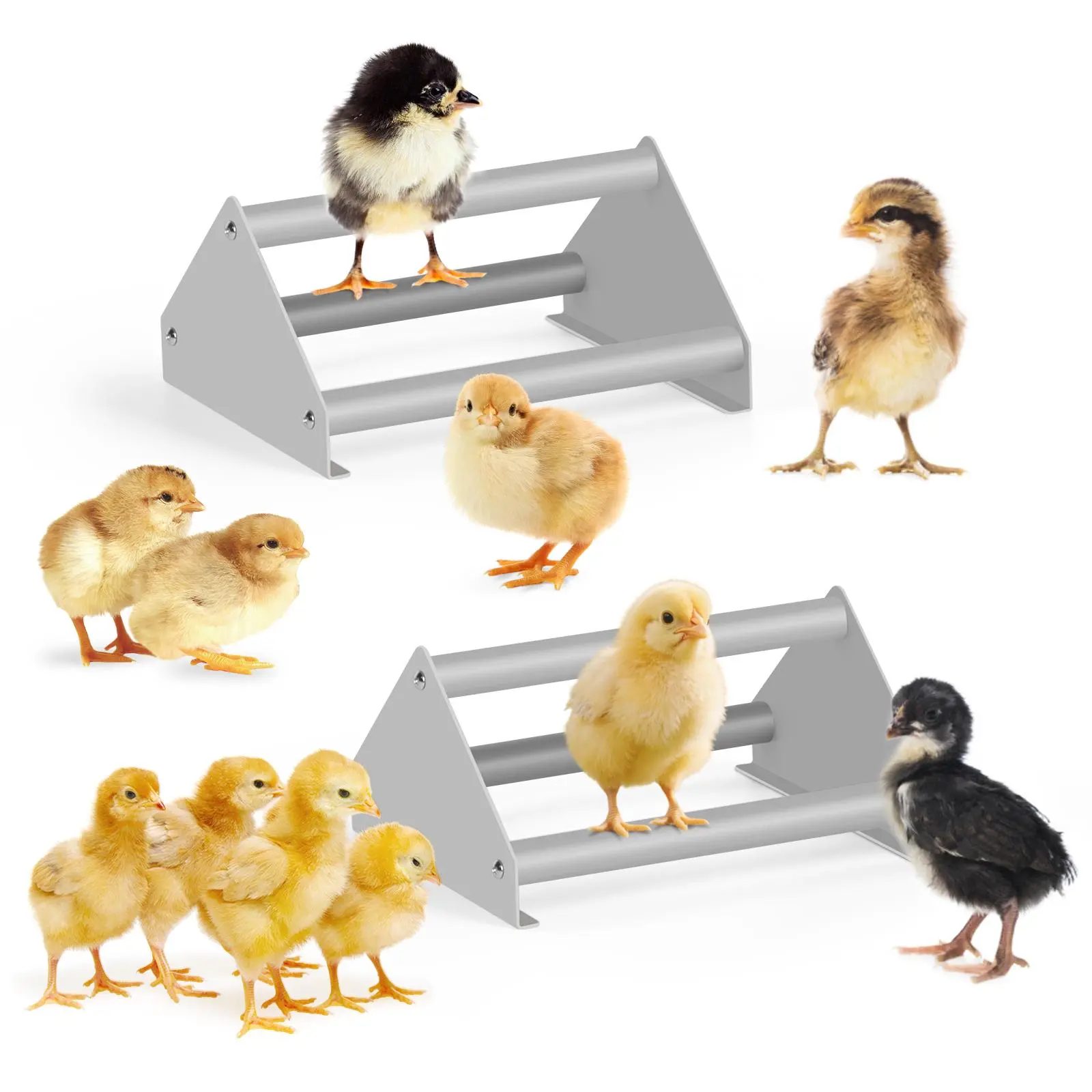 2Pcs Chicken Perch for Baby Chicks, 3-Rail Wood Plastic Composite Chicken Roost Stand, 7.9×6.9×4.1 Inch Sturdy Outdoor Shelving for Poultry Coop, Indoor & Outdoor Chicken Toy Accessory