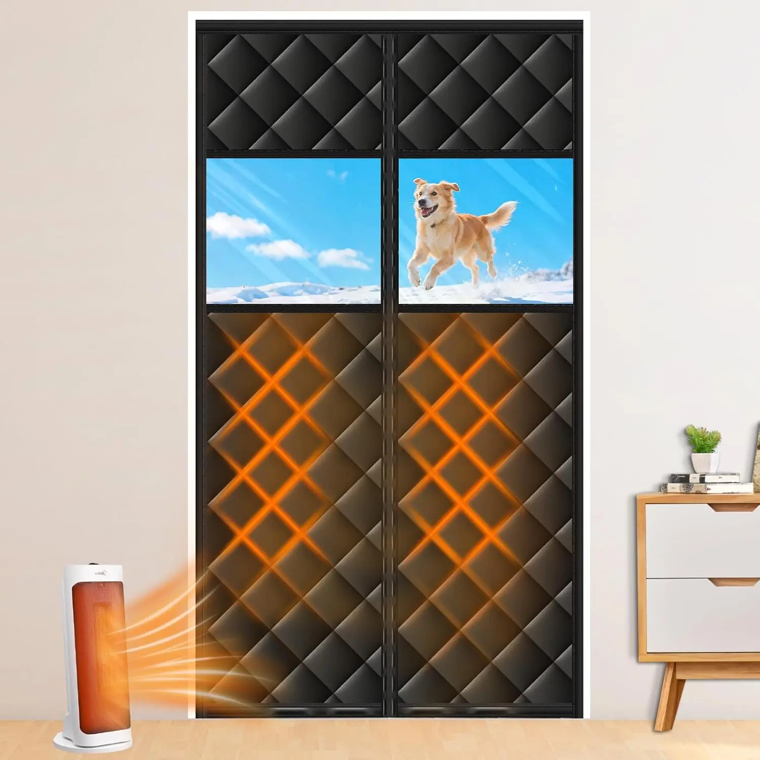 Magnetic Thermal Insulated Door Curtain, 36x80in, Black with Window |   Upgraded Heavy Duty 4-Layer Oxford, Thicken Cotton, Magnetic Self-Closing for Sliding Glass Doorways
