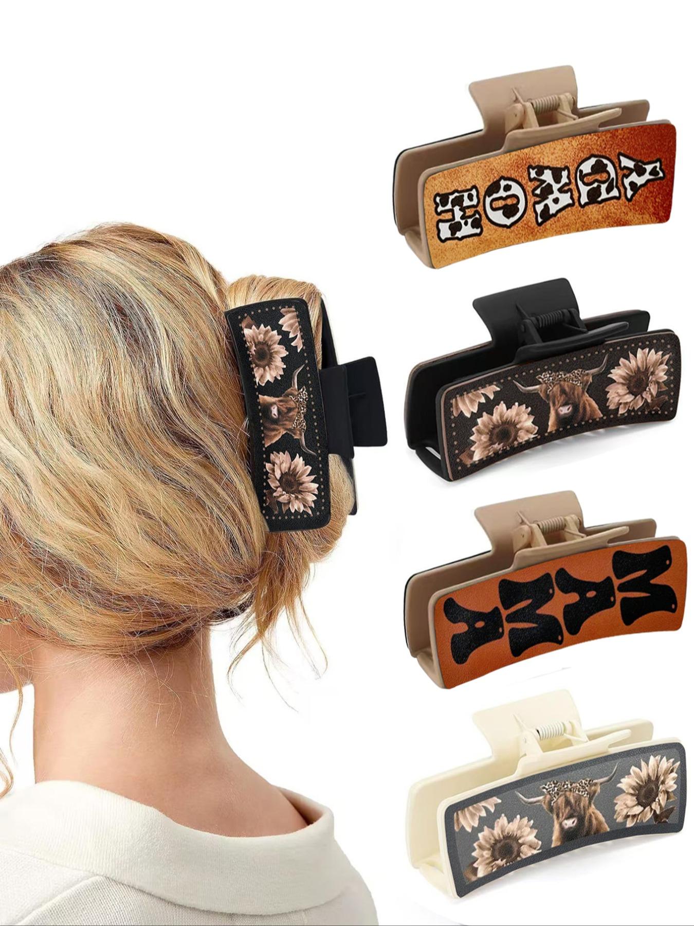 Western Cowboy Style Cute Animal Pattern Hair Claws, Fashionable Hair Accessories for Women & Girls, Casual Versatile Hair Accessories for Daily Wear, Hair Clip Set