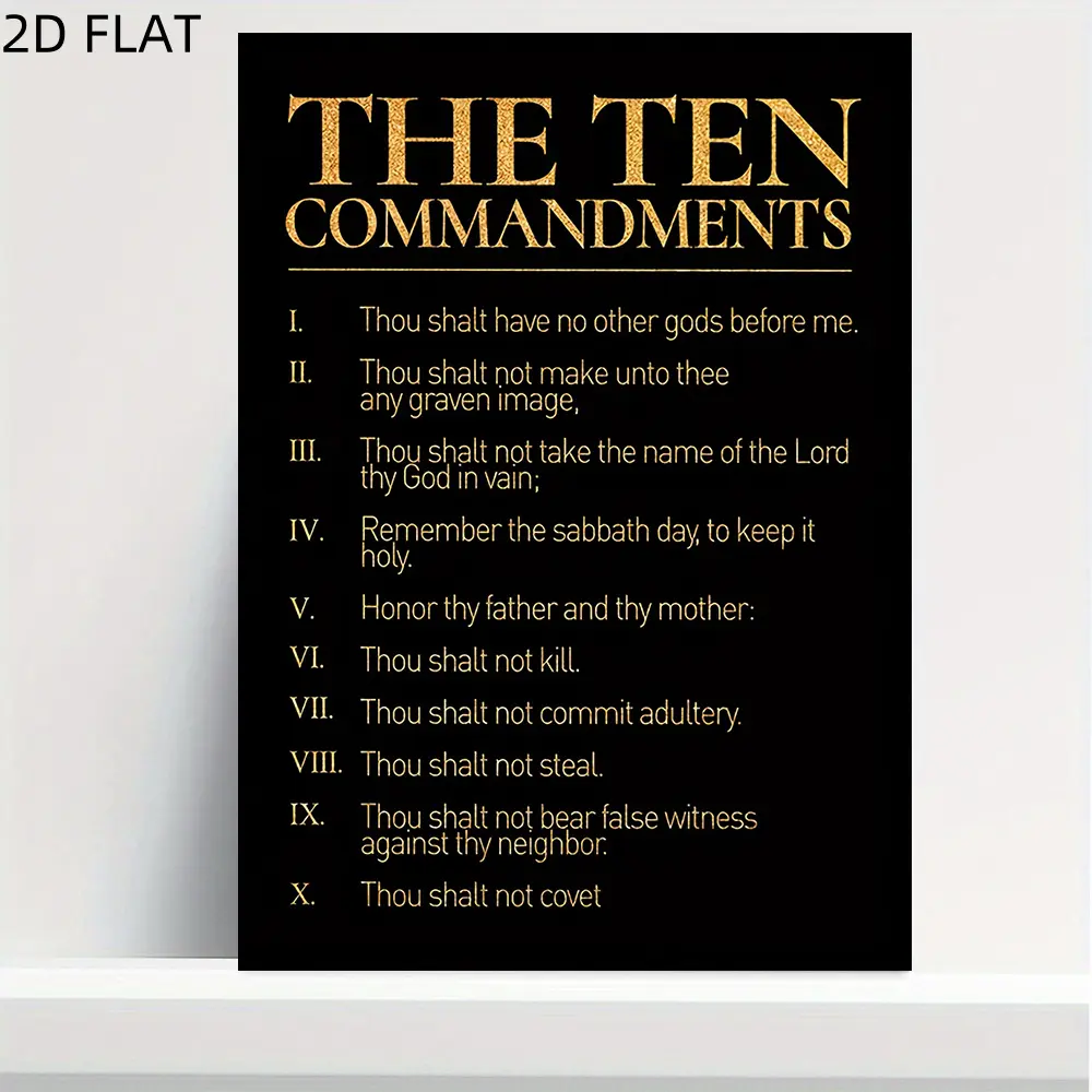 2D Flat Gold Printed "The 10 Commandments of Positivity" Inspirational Quote Canvas Wall Art, Home Decor & Thoughtful Gift (Home Supplies, Posters & Prints), Wall decor