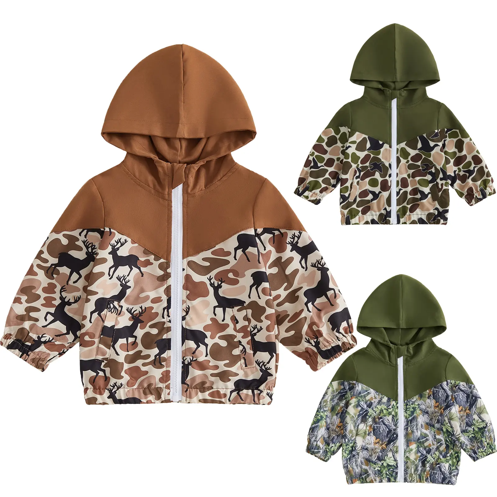 Babamoon Toddler Baby Boys Hooded Jacket Coat Mallard Duck Deer Camouflage Patchwork Long Sleeve Zip Up Fall Outwear Wild Hunting Clothes 6M-4T